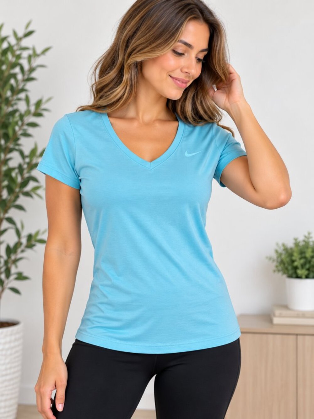 Nike Dri-FIT V-Neck Athletic Tee Blue Short Sleeve Size L